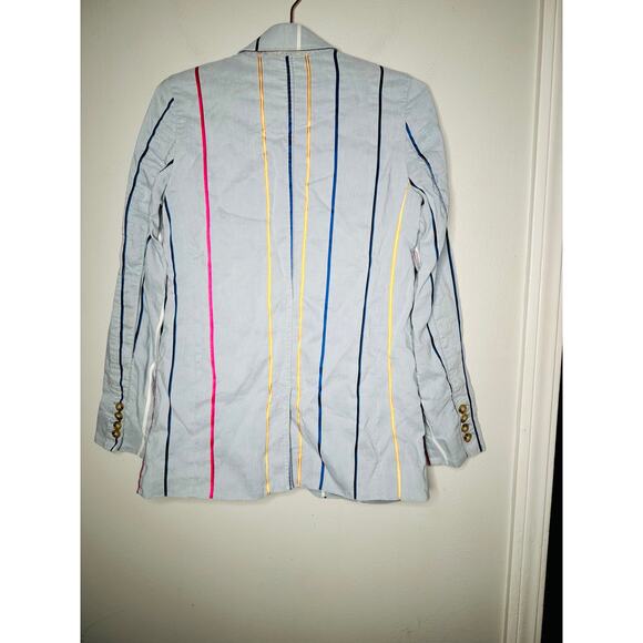 DEREK LAM 10 CROSBY Blue Striped Colors One Button Front Blazer Coat Size 6 - Picture 7 of 12
